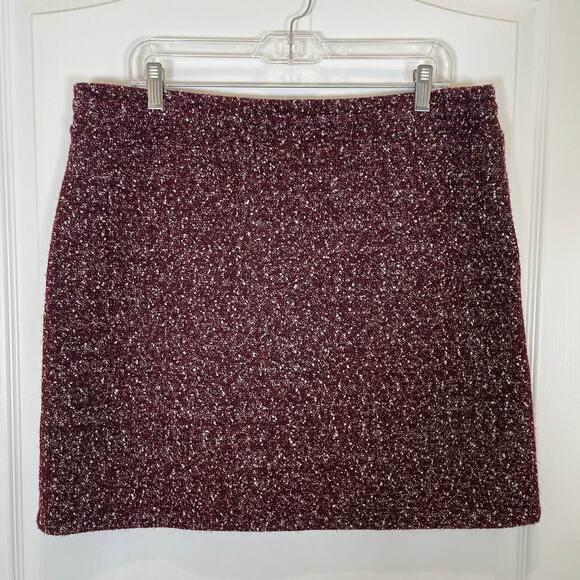 Ann Taylor LOFT Tweed Boucle Skirt Drawstring Wine Burgundy Mini L - Picture 6 of 6